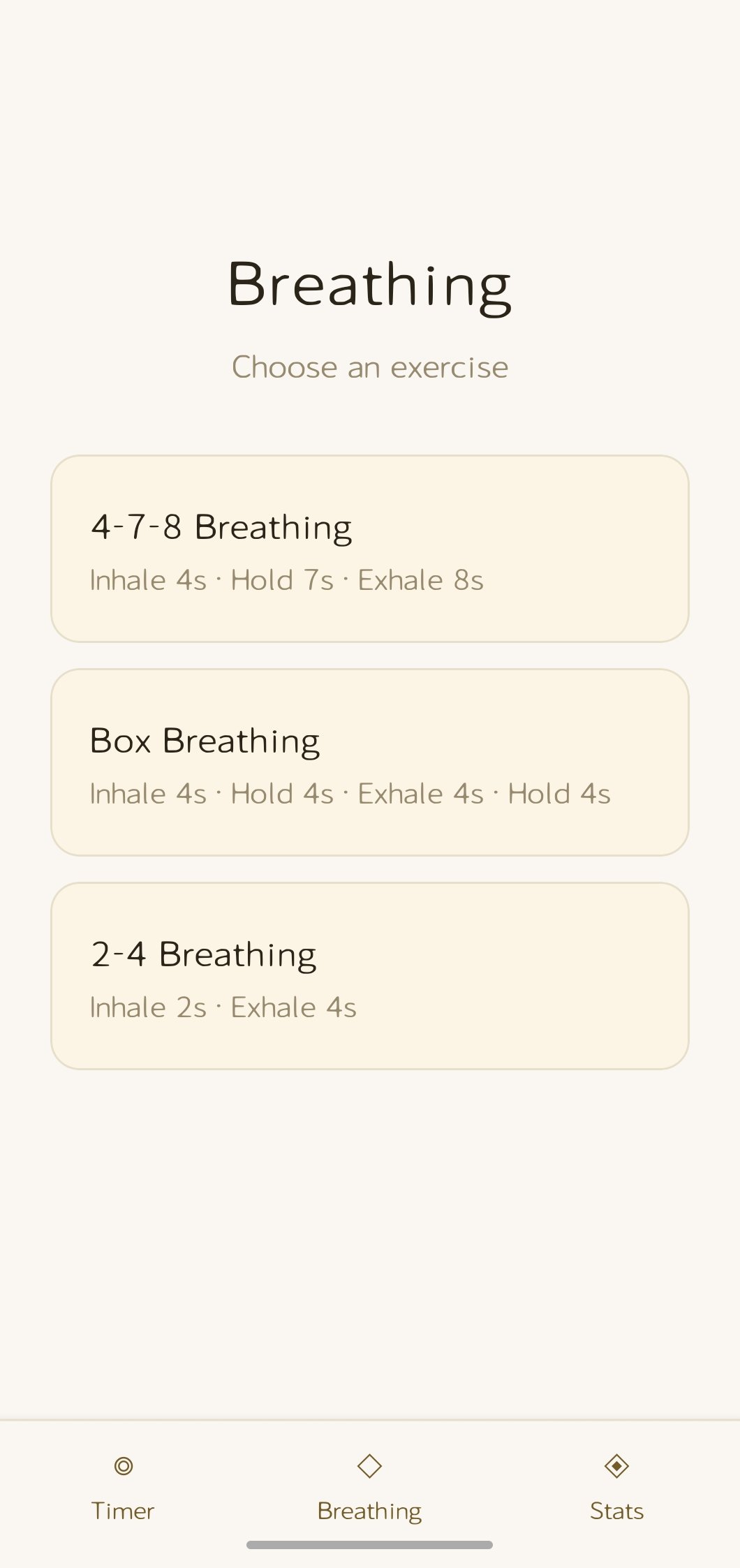 Breathing exercises menu
