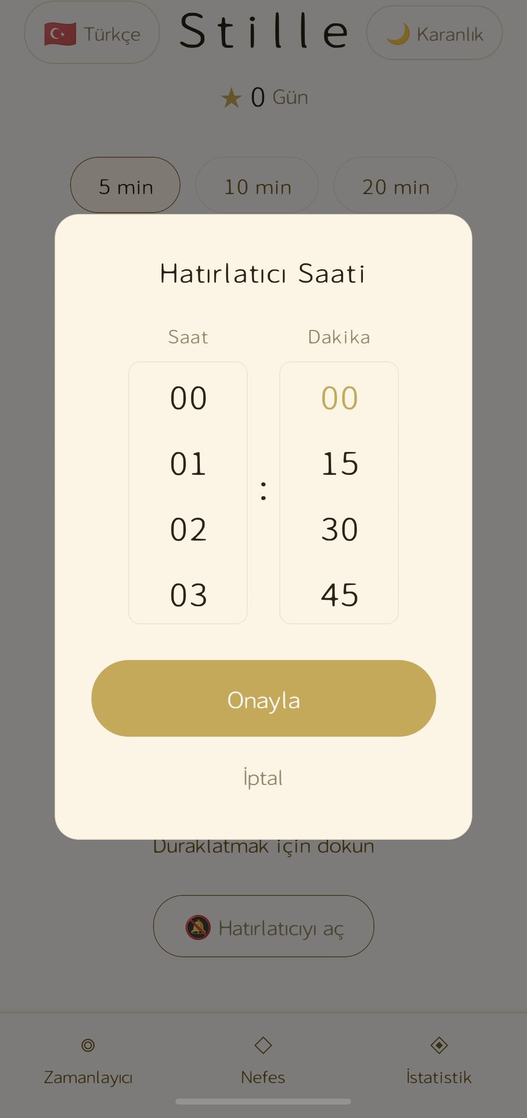 Hatırlatıcı zamanı ayarla